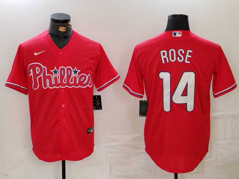 Mens Philadelphia Phillies #14 Pete Rose Red Cool Base Stitched Jersey